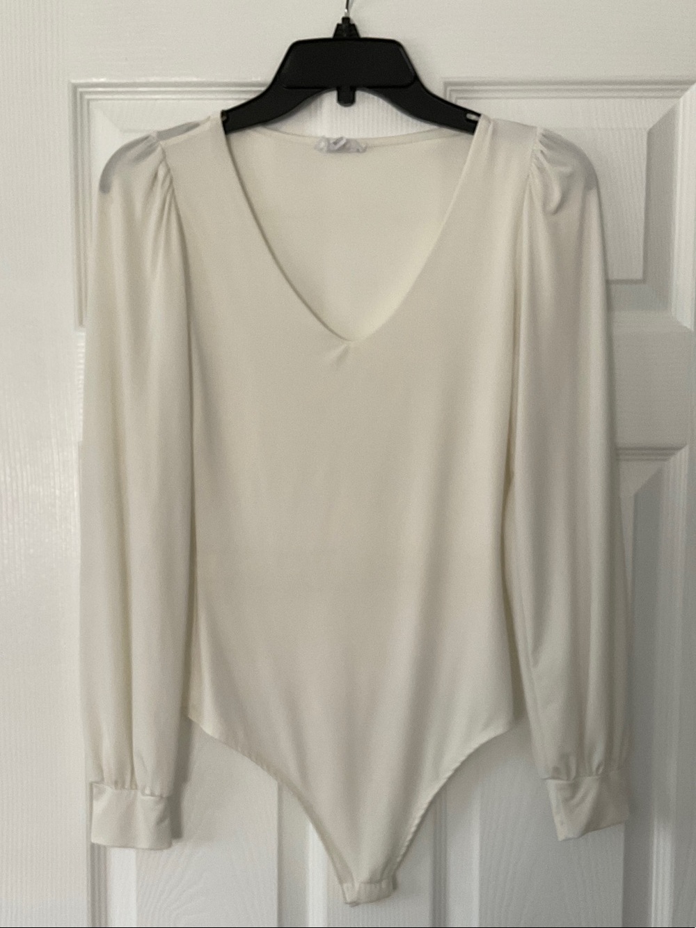 V-Neck Long Sleeve Bodysuit - White